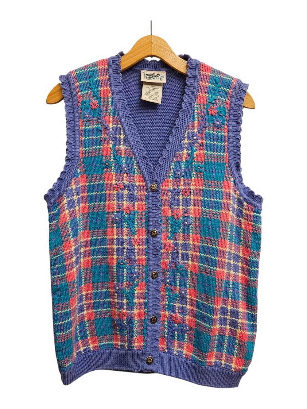 Northern Reflections Vintage Plaid Knit Vest Womens Small Pastel Fairy Kei